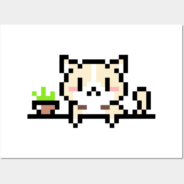 Purr-fectly Pixel Art Cute and Cuddly Kitty Kat on the Shelf - Pixel